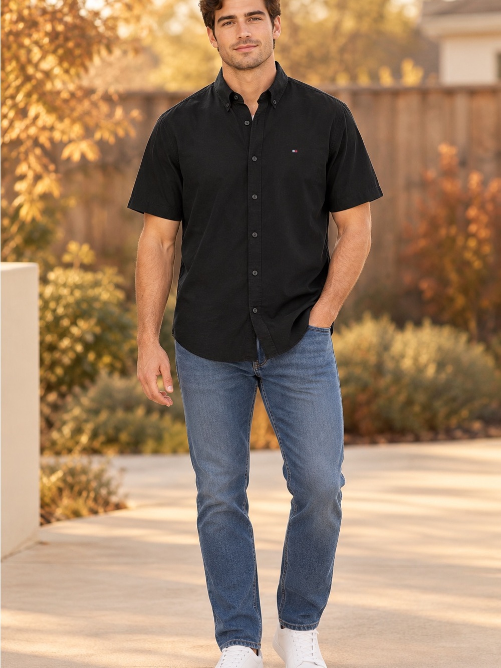 Tommy Hilfiger Black Short-Sleeve Button-Down Shirt